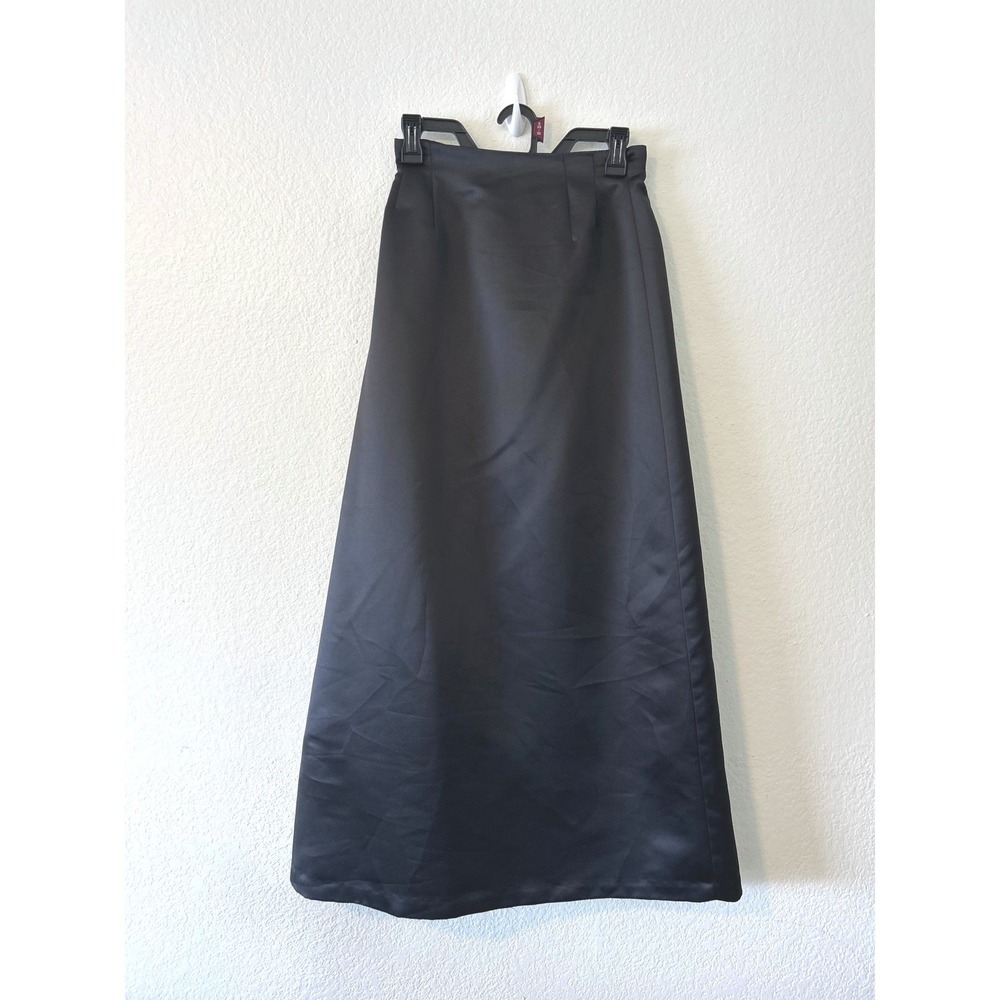 Classic Evening Black Satin Maxi Skirt Jones New York Petite 4P Formal Gala